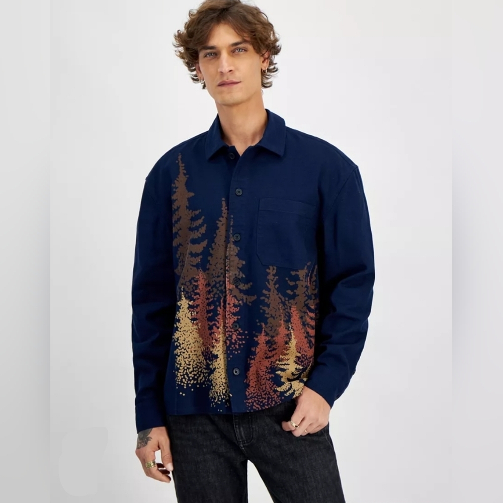 Men's Sun + Stone Milas Scenic Jacquard Overshirt Size Medium